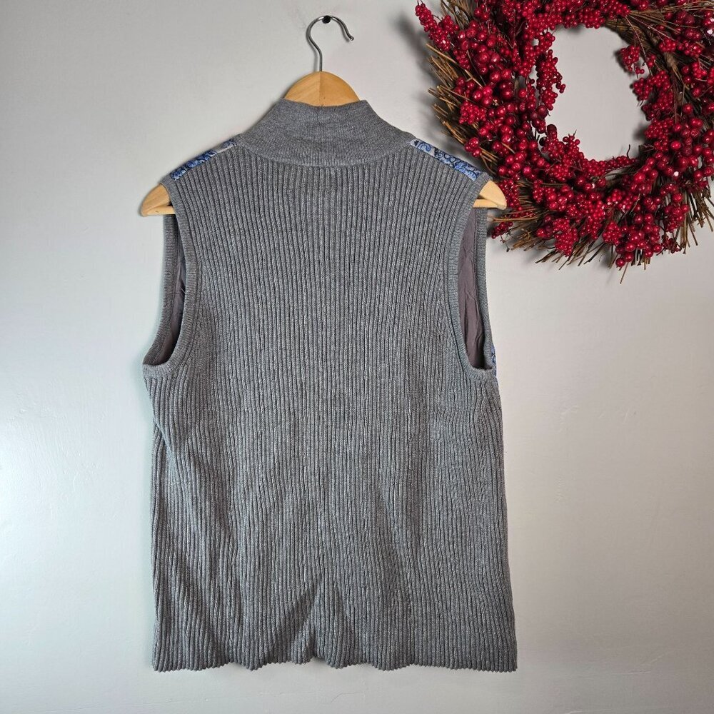 Edinburgh Knitwear Womens Paisley Ribbed Vest Sz LARGE Blue Gray Pima Cotton - Picture 5 of 8